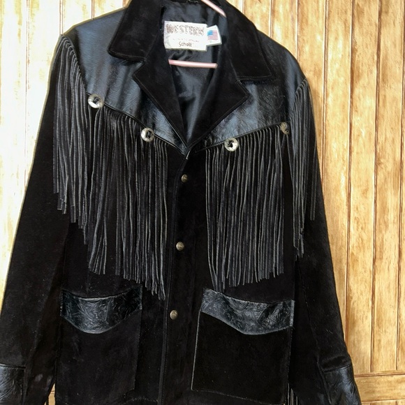 Schott X Western 394 Western Jacket Genuine Leather Men Size 38 Black